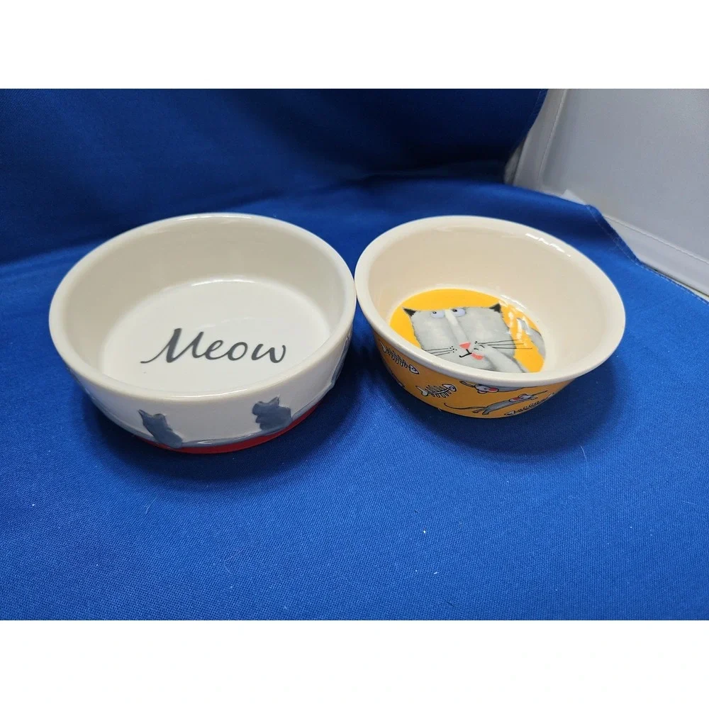 2 Whisker City Cat Dish MEOW 3D Silhouette Debi Hron Gibson Whimsical Bowl
